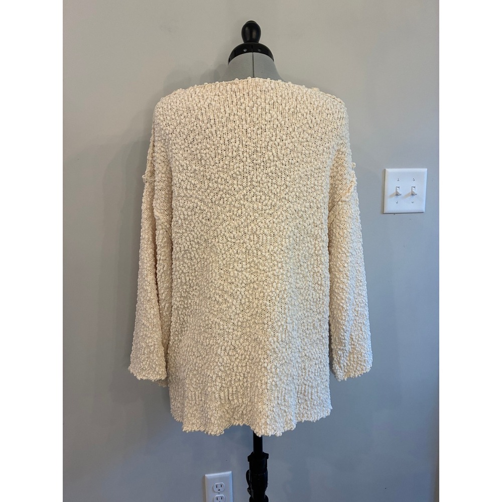 Entro Boho Cream Chunky Popcorn Knit Oversized Sweater Exposed Seams M - Picture 4 of 8